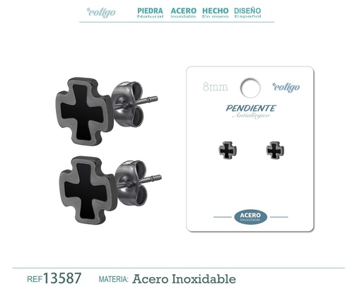 [13587] Pendiente de Acero color Negro para Hombre - Accesorios elegantes