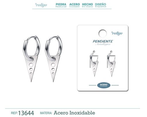 [13644] Pendiente de Acero color Plateado para Hombre - Versatilidad diaria