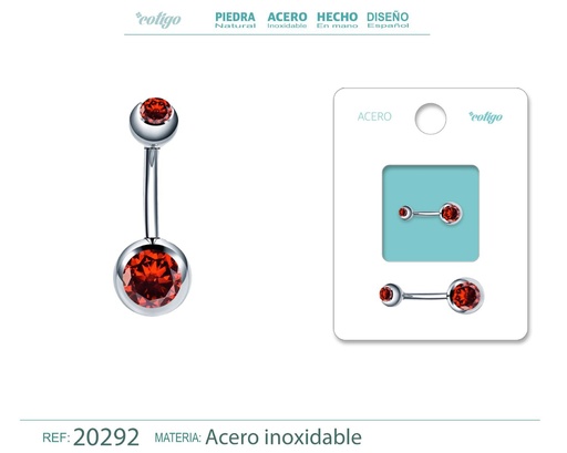 [20292] Piercing de Acero Plateado con Cristal Rojo - Accesorio único