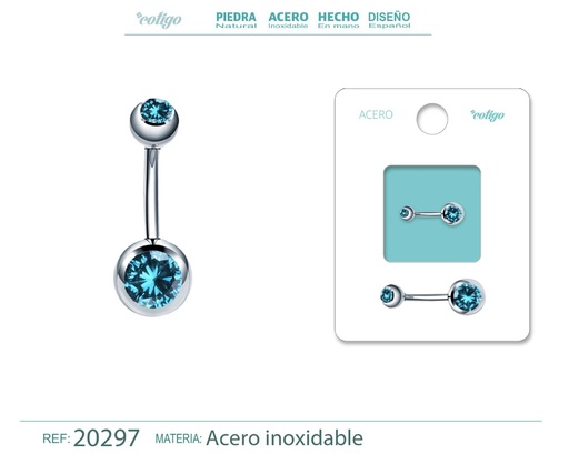 [20297] Piercing de Acero Plateado con Cristal Azul Claro - Brillo especial