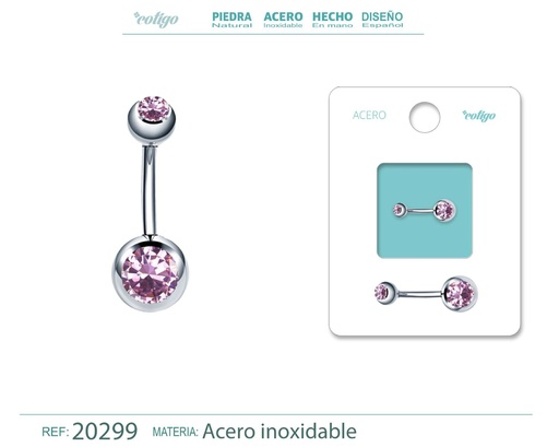 [20299] Piercing de Acero Plateado con Cristal Rosa - Joyas con estilo