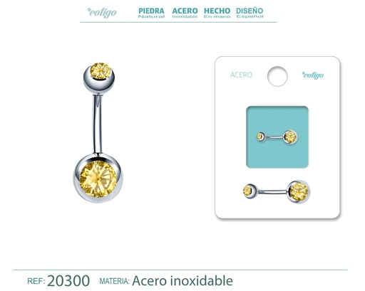 [20300] Piercing de Acero Plateado con Cristal Dorado - Toque brillante