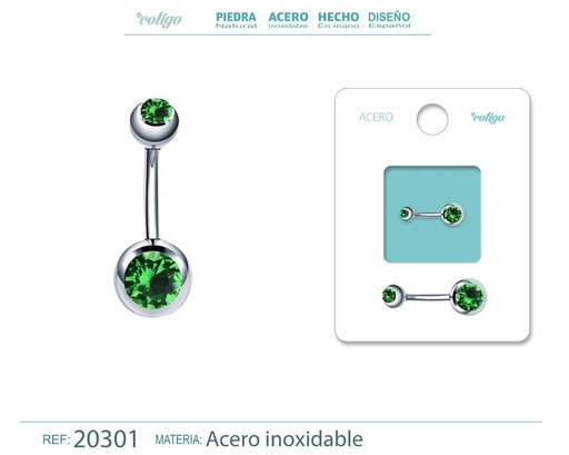 [20301] Piercing de Acero Plateado con Cristal Verde - Accesorios vibrantes