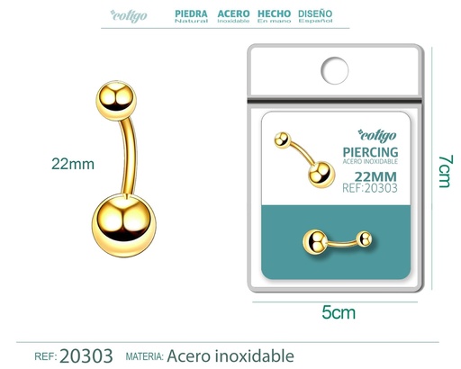 [20303] Piercing de acero antialérgico color dorado - Joyería y accesorios