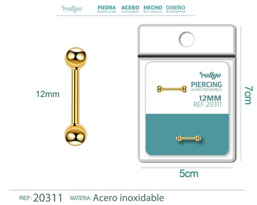 [20311] Piercing de acero antialérgico color dorado - Joyería y accesorios