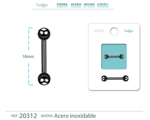 [20312] Piercing de Acero Negro - Diseño elegante