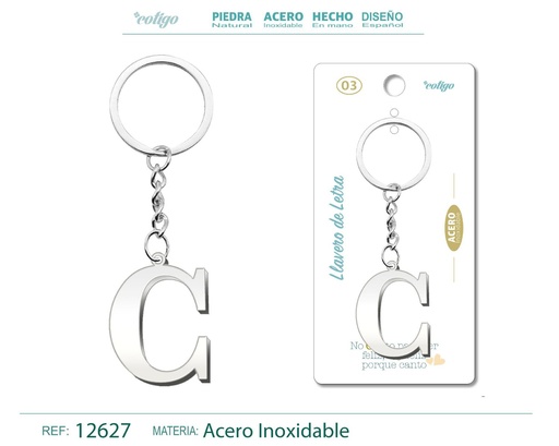 [12627] Llavero de Acero con Letra C - Joyería personalizada 