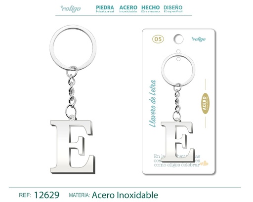 [12629] Llavero de Acero con Letra E - Accesorios personalizados 