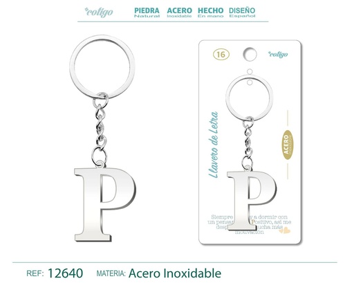 [12640] Llavero de Acero con Letra P - Joyas decorativas 