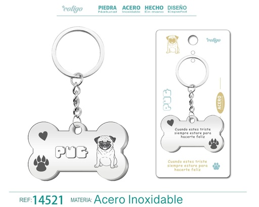 [14521] Llavero de acero con perro pug - Accesorios de mascotas