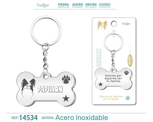 [14534] Llavero de acero con perro papillón - Accesorios de mascotas