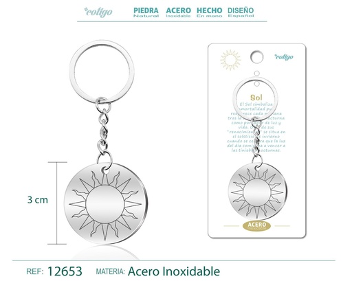 [12653] Llavero de Acero con Símbolo de Suerte Sol - Accesorios de buena fortuna y espiritualidad