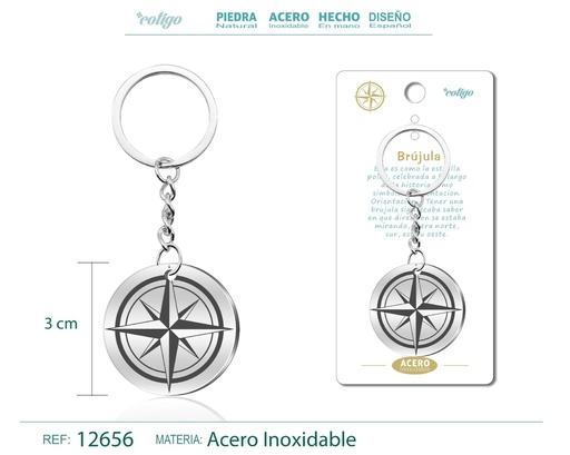 [12656] Llavero de Acero con Símbolo de Suerte Brújula - Accesorios de orientación y buena suerte