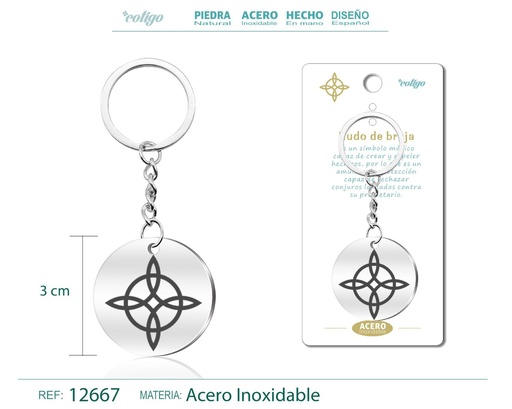 [12667] Llavero de Acero con Símbolo de Suerte Nudo de Bruja - Accesorios de magia y protección