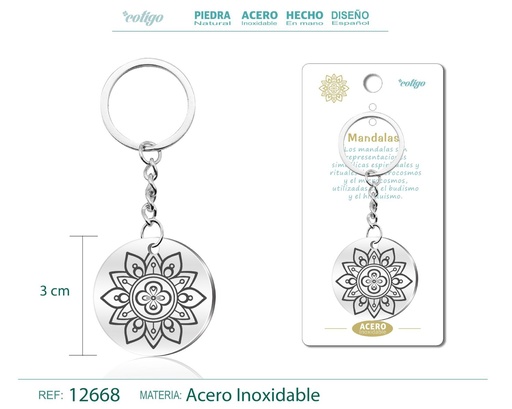 [12668] Llavero de Acero con Símbolo de Suerte Mandalas - Accesorios de paz y meditación