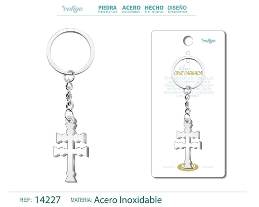 [14227] Llavero de Cruz Caravaca de Acero - Accesorios de protección y tradición