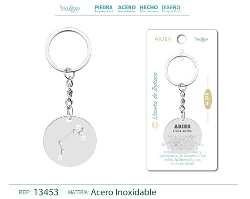 [13453] Llavero de Acero con Zodiaco Aries - Accesorios astrológicos y de personalidad