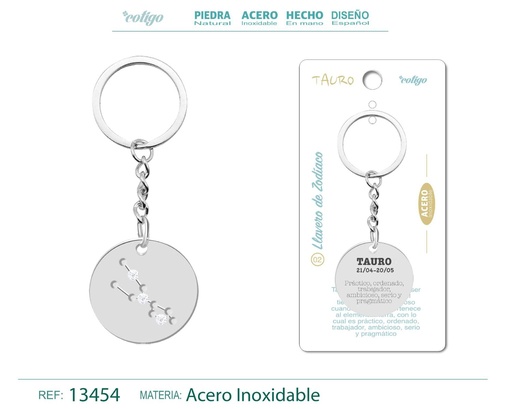 [13454] Llavero de Acero con Zodiaco Tauro - Accesorios astrológicos y de personalidad