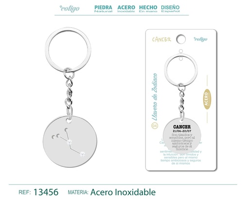 [13456] Llavero de Acero con Zodiaco Cáncer - Accesorios astrológicos y de personalidad