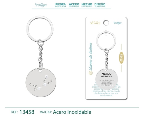 [13458] Llavero de Acero con Zodiaco Virgo - Accesorios astrológicos y de personalidad