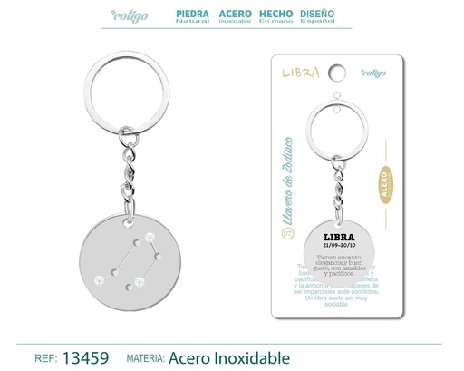 [13459] Llavero de Acero con Zodiaco Libra - Accesorios astrológicos y de personalidad