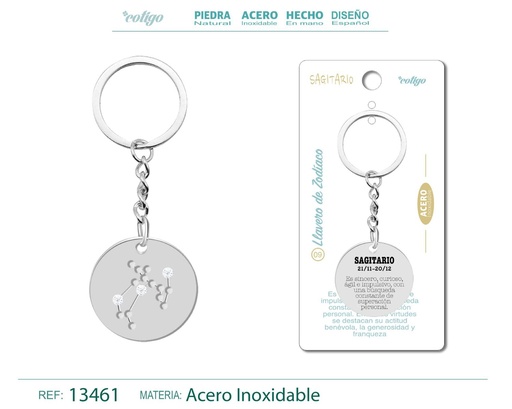 [13461] Llavero de Acero con Zodiaco Sagitario - Accesorios astrológicos y de personalidad