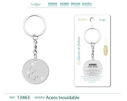 [13463] Llavero de Acero con Zodiaco Acuario - Accesorios astrológicos y de personalidad