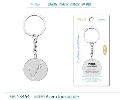 [13464] Llavero de Acero con Zodiaco Piscis - Accesorios astrológicos y de personalidad