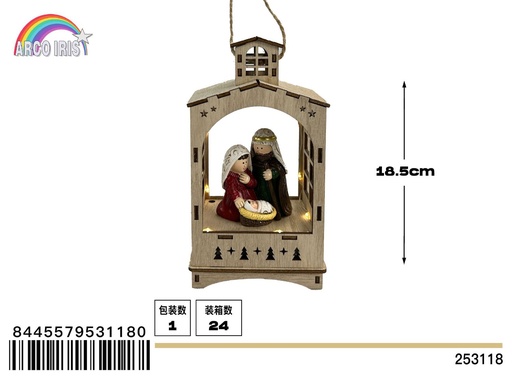 [253118] Colgante farola poliresina de Belén nacimiento de Niño Jesús LED - Decoración navideña