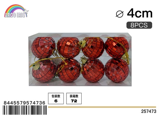 [257473] Bola de espejo rojo 4cm 8pcs/PVC caja - Adornos navideños