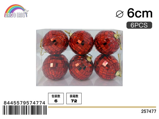 [257477] Bola de espejo rojo 6cm 6pcs/PVC caja - Adornos navideños