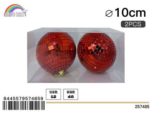 [257485] Bola de espejo rojo 10cm 2pcs/PVC caja - Adornos navideños