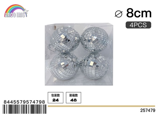 [257479] Bola de espejo plata 8cm 4pcs/PVC caja - Adornos navideños