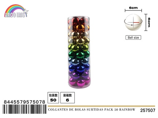 [257507] Colgantes de bolas surtidas pack 50 rainbow - Adornos navideños