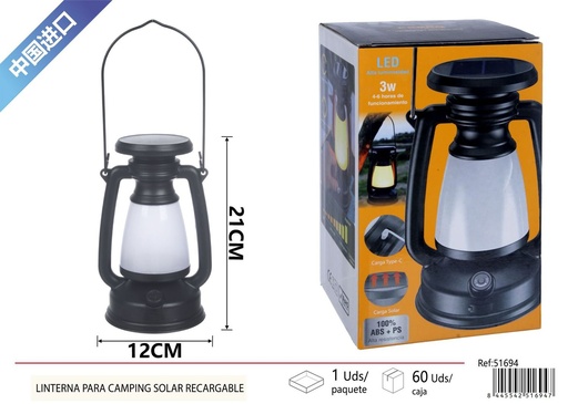 [51694] Lintera solar para camping recargable USB - Iluminación portátil