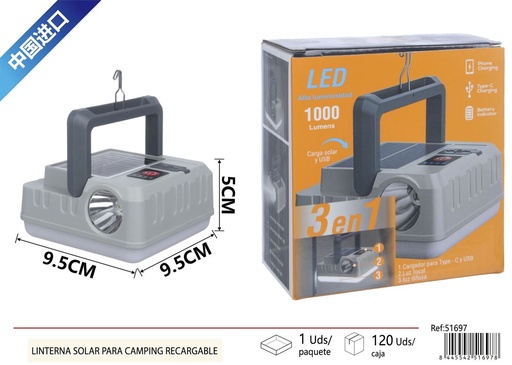 [51697] Lintera solar para camping recargable - Iluminación portátil