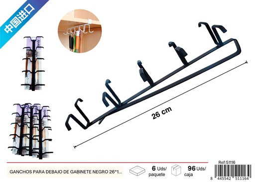 [51116] Ganchos para debajo de gabinete negro 26*10*7 cm - Productos de verano