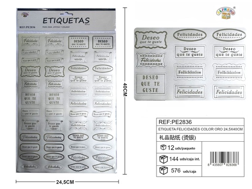 [PE2836] Etiqueta de felicitaciones color plata 24,5x40cm - Etiquetas de regalo navideñas