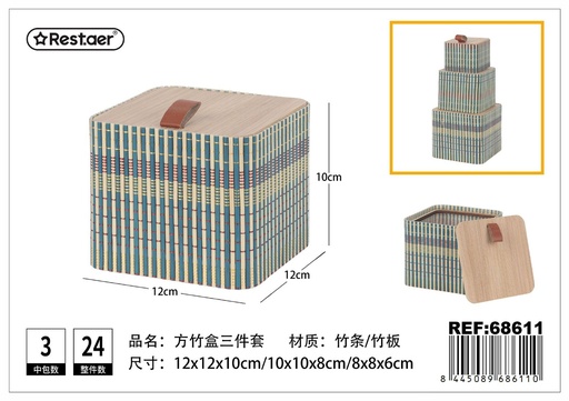 [68611] Caja de bambú - Set de 3 piezas cuadradas en caja de regalo