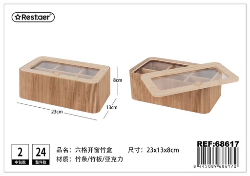 [68617] Caja de bambú con 6 compartimentos - Almacenamiento y organización
