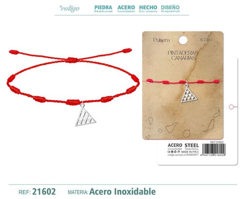 [21602] Pulsera 7 nudos con colgante Pintadera Canarias acero plateado - Joyería tradicional