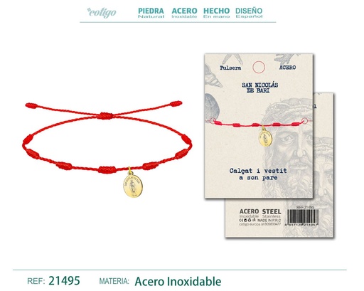 [21495] Pulsera 7 nudos con San Nicolás de Bari acero dorado - Tradición y devoción