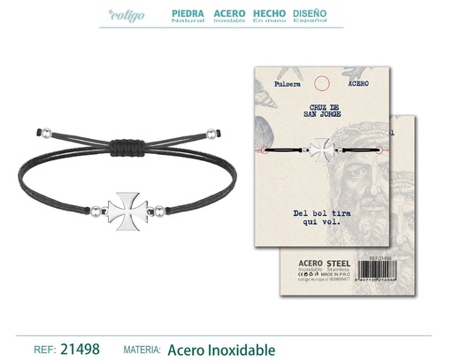 [21498] Pulsera 7 nudos con Cruz de San Jorge acero plateado - Joyería religiosa y cultural