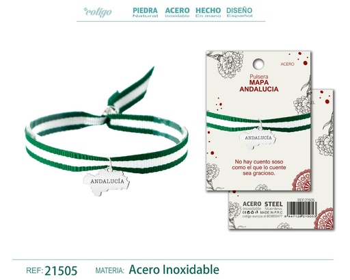 [21505] Pulsera Bandera Andalucía con colgante Mapa Andalucía acero plateado - Simbología regional