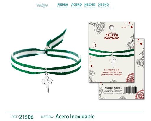 [21506] Pulsera Bandera Andalucía con colgante Cruz Santiago acero plateado - Tradición y devoción