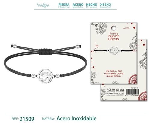 [21509] Pulsera hilo encerado con Ojo Horus acero plateado - Diseño espiritual