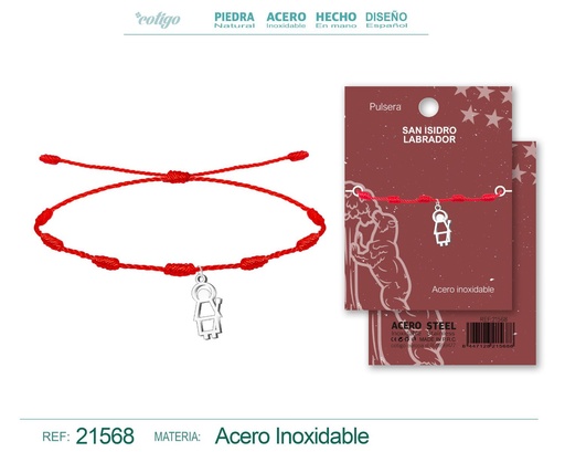 [21568] Pulsera 7 nudos con colgante San Isidro Labrador acero plateado - Joyería cultural