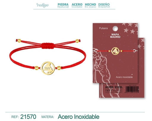 [21570] Pulsera hilo encerado con Mapa de Madrid acero dorado - Diseño representativo