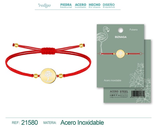 [21580] Pulsera hilo encerado con Biznaga acero dorado - Joyería floral