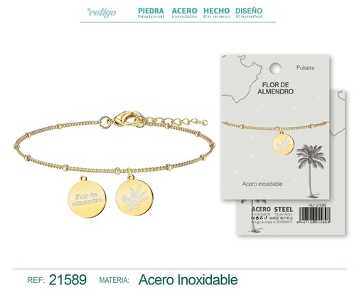 [21589] Pulsera Flor de Almendro acero dorado - Joyería floral representativa